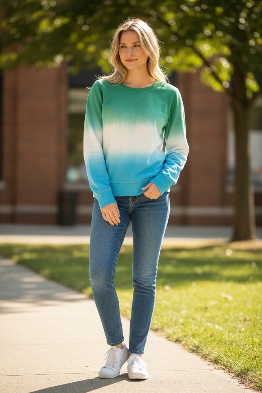 J CREW Pullover Sweater Size XS NEW Long Sleeve Top Ombre Green White Blue